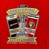 Vintage 2007 Stanley Cup Final Ducks vs Senators T Shirt Mens Large Red NHL Hockey Tee