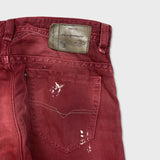 Diesel Jeans Mens 31x34 Red Thavar Regular Slim Skinny Paint Faded Denim Pants