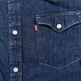 Levi's Denim Shirt Mens Large Blue Dark Wash Casual Western Jean Pearl Snap