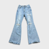 Levi's 70s Style High Flare Jeans Womens Size 26 Blue Light Wash Distressed Denim Pants