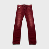 Diesel Jeans Mens 31x34 Red Thavar Regular Slim Skinny Paint Faded Denim Pants