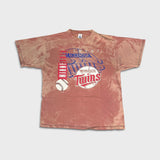 Vintage 1995 Logo 7 Minnesota Twins T Shirt Mens XL Pink Faded Bleached MLB Baseball Tee