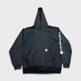 Carhartt Hoodie Mens Large Black Loose Fit Faded Workwear Hooded Sweatshirt
