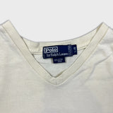 Vintage 90s Polo Ralph Lauren T Shirt Mens Large Beige Casual Pony V Neck Tee