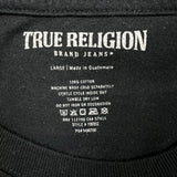 True Religion T Shirt Mens Large Black World Tour Horseshoe Cropped Short Sleeve Tee