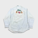 Vintage 1994 Flintstones Denim Shirt Mens XL Blue Light Wash Cartoon Button Up