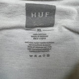HUF Box Logo T Shirt Mens XL White Distressed Short Sleeve Graphic Skate Tee