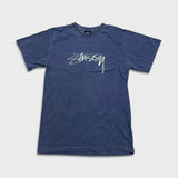 Stussy T Shirt Mens Small Blue Faded Washed Classic Logo Spell Out Graphic Tee