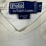 Vintage 90s Polo Ralph Lauren T Shirt Mens Large Beige Casual Pony V Neck Tee