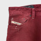 Diesel Jeans Mens 31x34 Red Thavar Regular Slim Skinny Paint Faded Denim Pants