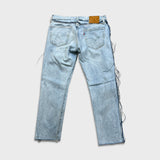 Levi's 512 Jeans Men 34x28 Blue Slim Frayed Leg Light Wash Distressed Denim Pants