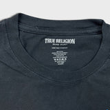 True Religion T Shirt Mens Large Black World Tour Horseshoe Cropped Short Sleeve Tee