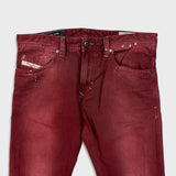 Diesel Jeans Mens 31x34 Red Thavar Regular Slim Skinny Paint Faded Denim Pants