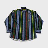 Vintage 90s Chaps Ralph Lauren Shirt Mens Large Blue Striped Preppy Button Up