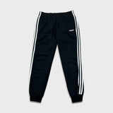 Adidas Sweatpants Mens Medium Black 3 Stripes Spell Out Taper Leg Fleece Jogger
