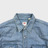 Levi's Denim Shirt Mens Small Blue Light Wash Casual Western Pearl Snap