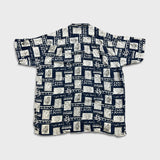 Vintage Premier Collection Silk Shirt Mens Large Blue Hawaiian 90s Loop Collar