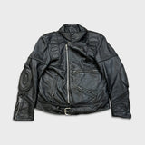 Vintage 80s Leather Ranch Motorcycle Jacket Mens Large Black Padded Biker Moto