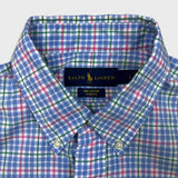 Polo Ralph Lauren Shirt Mens Large Blue Pony Checkered Casual Long Sleeve Button-Up