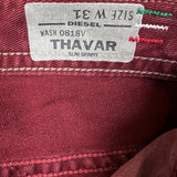 Diesel Jeans Mens 31x34 Red Thavar Regular Slim Skinny Paint Faded Denim Pants