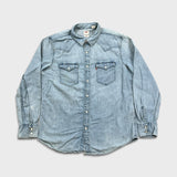 Levi's Denim Shirt Mens Large Blue Light Wash Casual Western Jean Pearl Snap