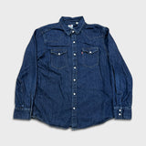 Levi's Denim Shirt Mens Large Blue Dark Wash Casual Western Jean Pearl Snap