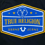 True Religion T Shirt Mens Large Black World Tour Horseshoe Cropped Short Sleeve Tee
