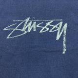 Stussy T Shirt Mens Small Blue Faded Washed Classic Logo Spell Out Graphic Tee