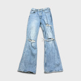 Levi's 70s Style High Flare Jeans Womens Size 26 Blue Light Wash Distressed Denim Pants