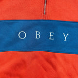 Obey Sweatshirt Mens Large Orange 1/4 Zip Spell Out Fleece Pullover