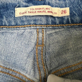 Levi's 70s Style High Flare Jeans Womens Size 26 Blue Light Wash Distressed Denim Pants
