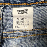 Vintage 90s Levi's 550 Jeans Mens 34x29 Blue Relaxed Fit Tapered Leg Frayed Denim