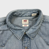 Levi's Denim Shirt Mens Large Blue Light Wash Casual Western Jean Pearl Snap