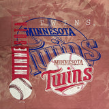 Vintage 1995 Logo 7 Minnesota Twins T Shirt Mens XL Pink Faded Bleached MLB Baseball Tee