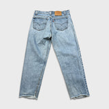 Vintage 90s Levi's 550 Jeans Mens 34x29 Blue Relaxed Fit Tapered Leg Frayed Denim