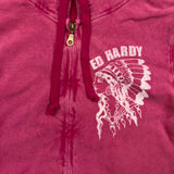 Vintage Y2K Ed Hardy Christian Audigier Hoodie Womens Medium Pink Native Full Zip