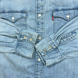 Levi's Denim Shirt Mens Large Blue Light Wash Casual Western Jean Pearl Snap