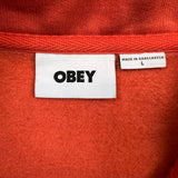 Obey Sweatshirt Mens Large Orange 1/4 Zip Spell Out Fleece Pullover