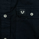 True Religion Shirt Mens Large Black Button Up Casual Preppy Cotton Short Sleeve