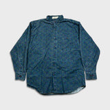 Vintage 90s Shirt Mens Medium Blue Geometric Western Long Sleeve Button Up