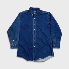 Vintage 90s Polo Country Ralph Lauren Denim Shirt Mens Large Blue Button Up