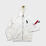 Vintage 90s Polo Ralph Lauren Hoodie Mens Large White Pony Full Zip Waffle Hooded Sweater