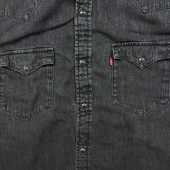 Levi's Denim Shirt Mens Large Black Dark Wash Casual Western Pearl Snap