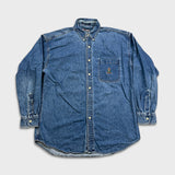 Chaps Ralph Lauren Denim Shirt Mens Large Blue Medium Wash Western Button Up