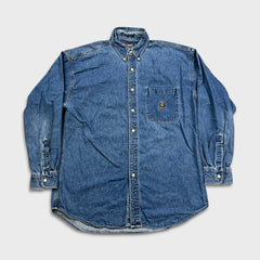Chaps Ralph Lauren Denim Shirt Mens Large Blue Medium Wash Western Button Up