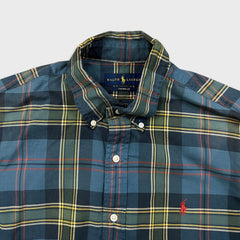 Polo Ralph Lauren Shirt Mens Medium Blue Pony Plaid Striped Preppy Button Up Long Sleeve