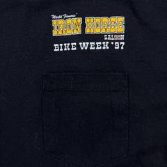 Vintage 1997 Iron Horse Saloon T Shirt Mens Medium Black USA Bike Week Pocket Tee