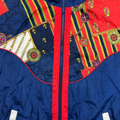 Vintage 90s Active Frontier Jacket Mens 2XL Blue Baroque Print Windbreaker