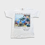 Vintage Y2K One Earth Treasures of Sea T Shirt Mens Medium White Dolphin Graphic Tee