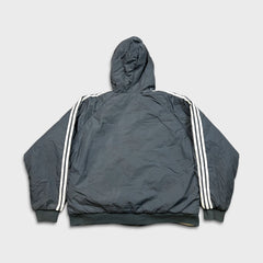 Vintage 90s Adidas Jacket Mens Large Gray Reversible 3 Stripe Heavy Coat